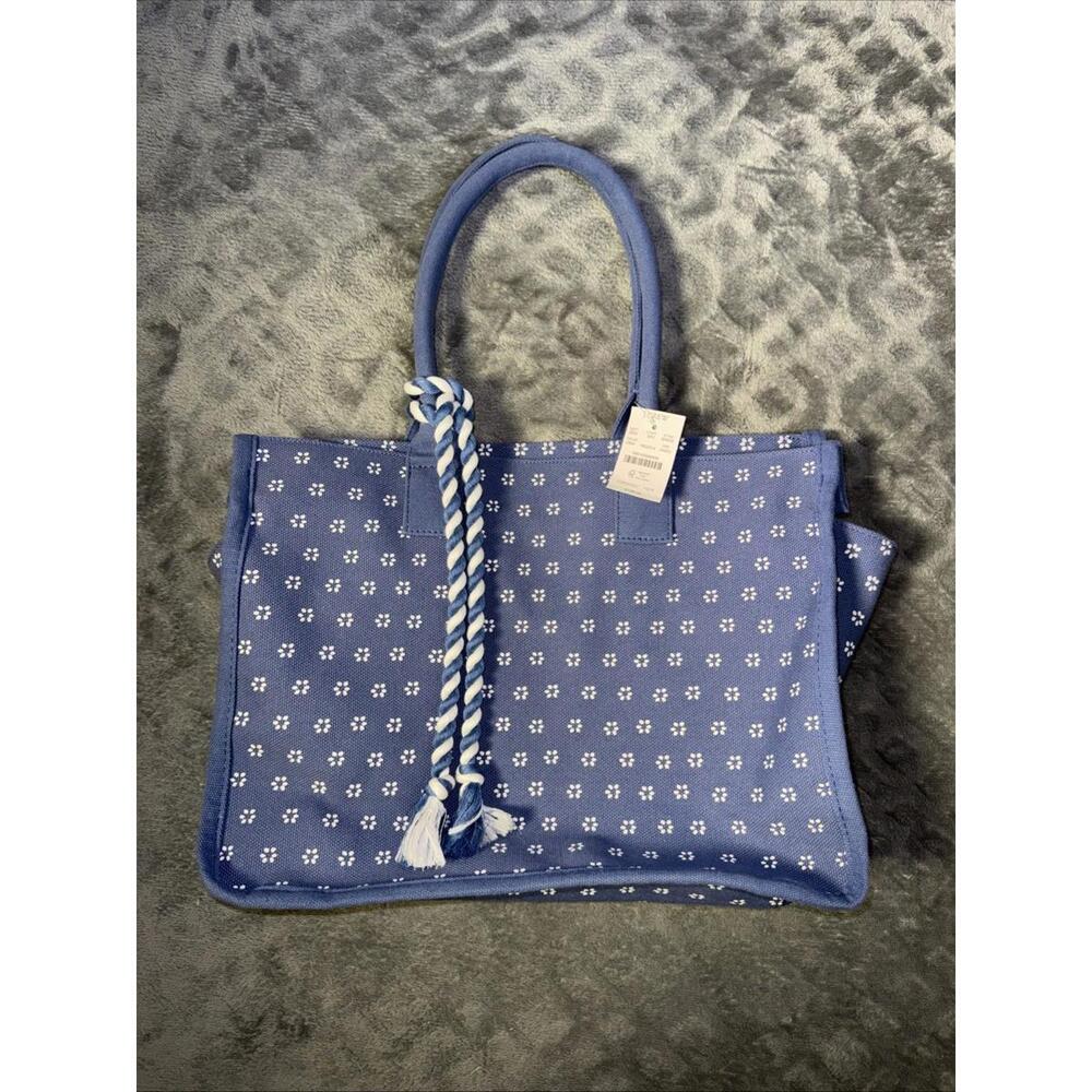 J CREW Structured Tote Bag Blue Chambray w/Tassel BN832 Size 12 x 16 New w/Tags